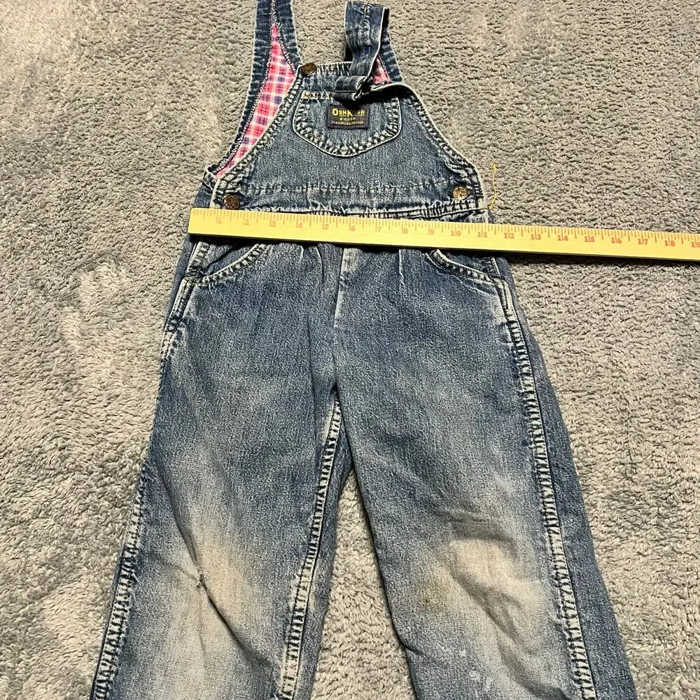 Vintage OshKosh Overalls Kids Youth XS 5 Girl Pink Lined Distressed Vestbak Jean